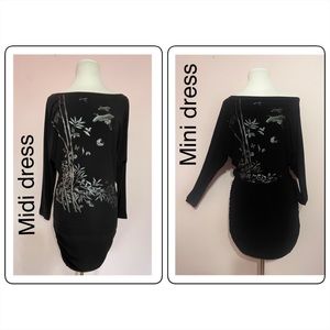 💋💄🩸SEXY ASIAN BAMBOO PRINT BODYCON LONG SLEEVE DRESS…Sz M…